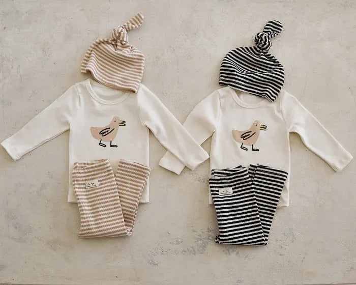 Cartoon Long-Sleeved Top, Leggings & Hat 3-Piece Set