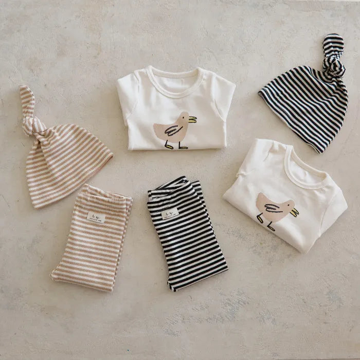 Cartoon Long-Sleeved Top, Leggings & Hat 3-Piece Set