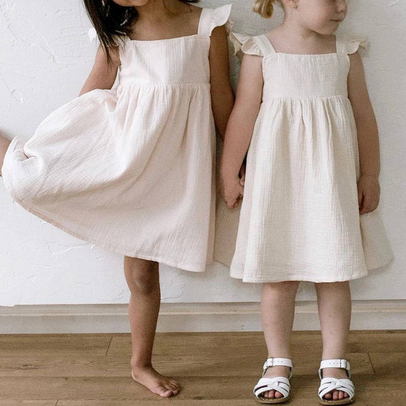 Sleeveless Muslin Girls Lined Dress
