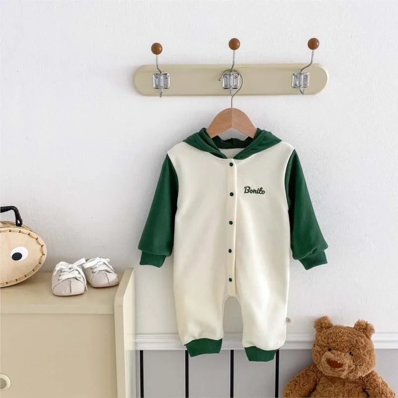 Color-Block Long-Sleeve Hooded Romper