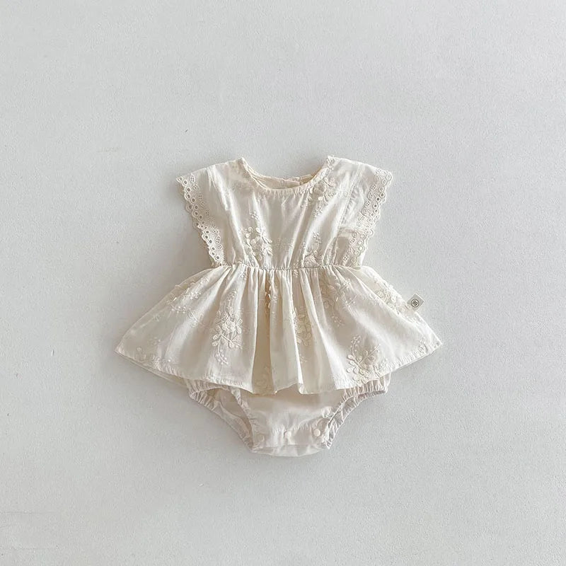 Sleeveless Embroidered Flower Onesie