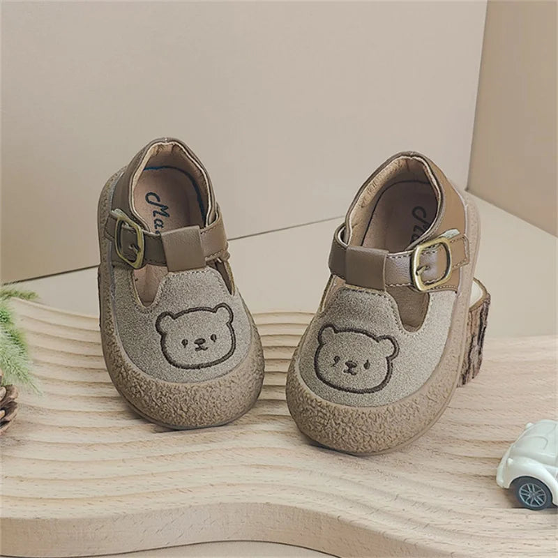 Bear Print Baby Leather Sneakers