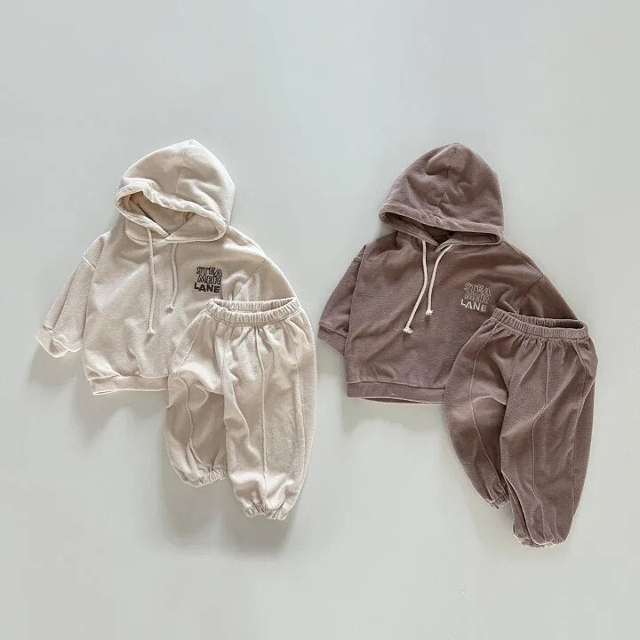 Cozy Letter Print Casual Hooded Set