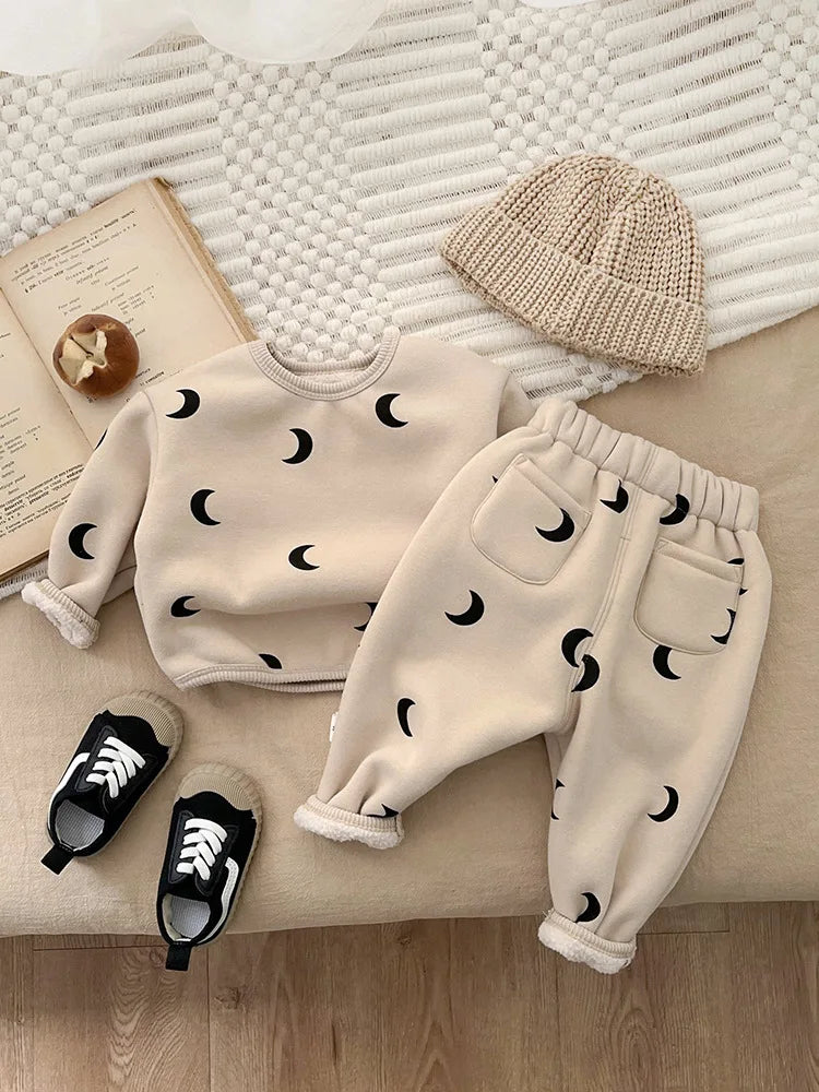 Fleece Moon Print Two-Piece Set