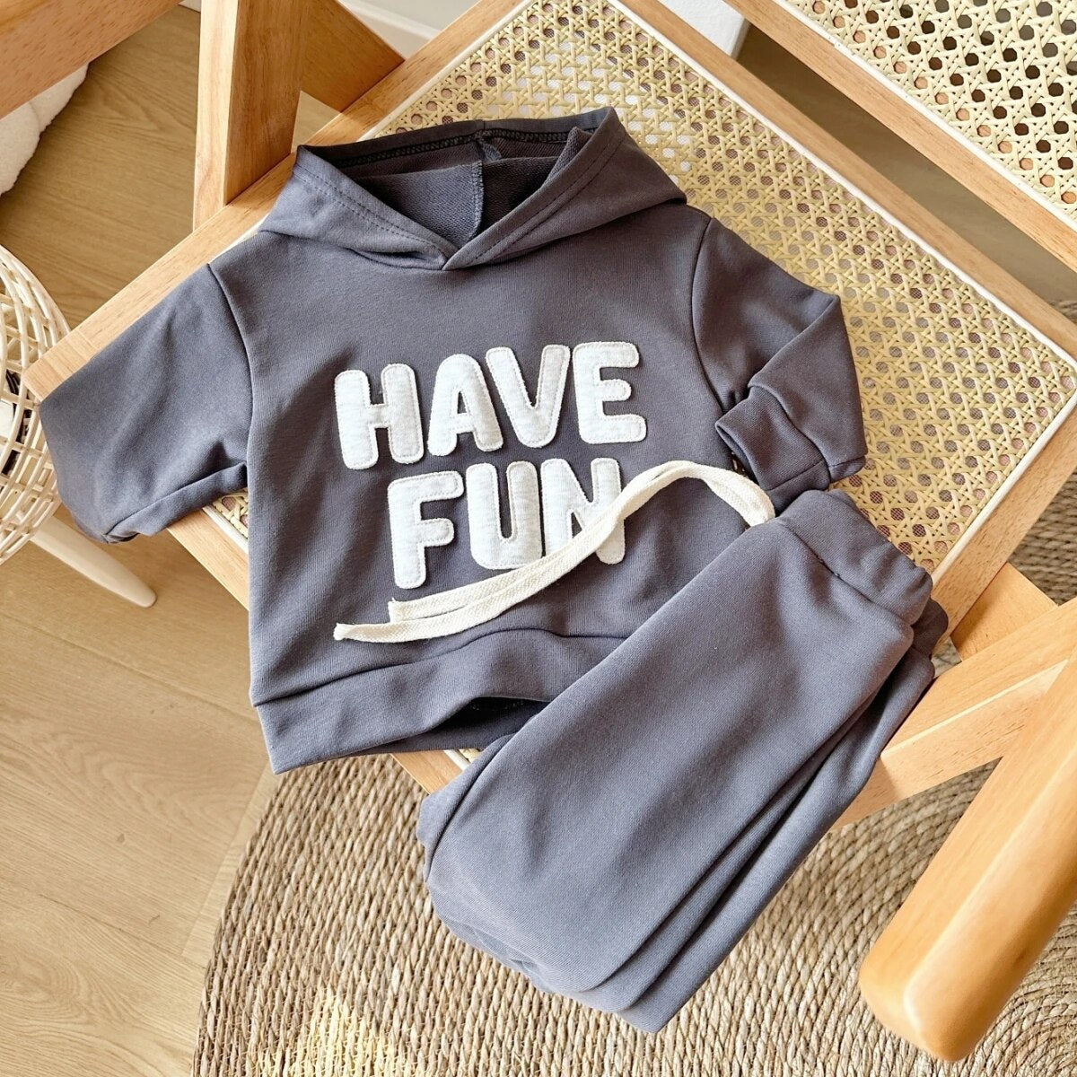 'HAVE FUN' Letter Patch Jogger Set