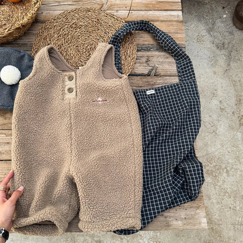 Thick Sherpa-Lined Solid Overalls for Kids