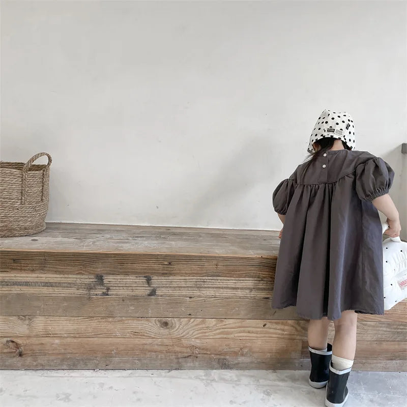 Puff-Sleeved Solid Dress