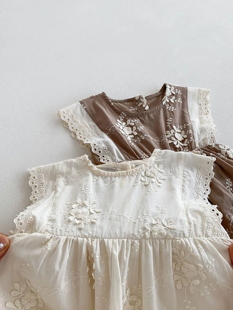 Sleeveless Embroidered Flower Onesie