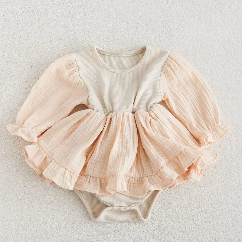 Solid Long Sleeve Romper Dress