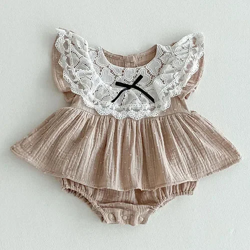 Flying Sleeve Cotton Lace Onesie