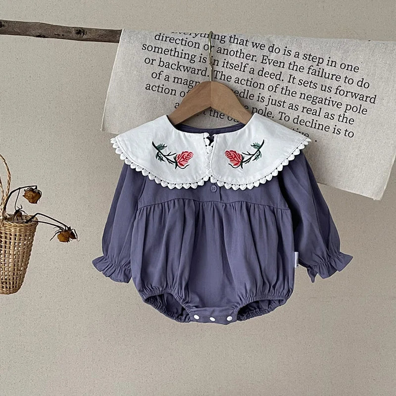 Girl's Peter Pan Collar Embroidered Onesie