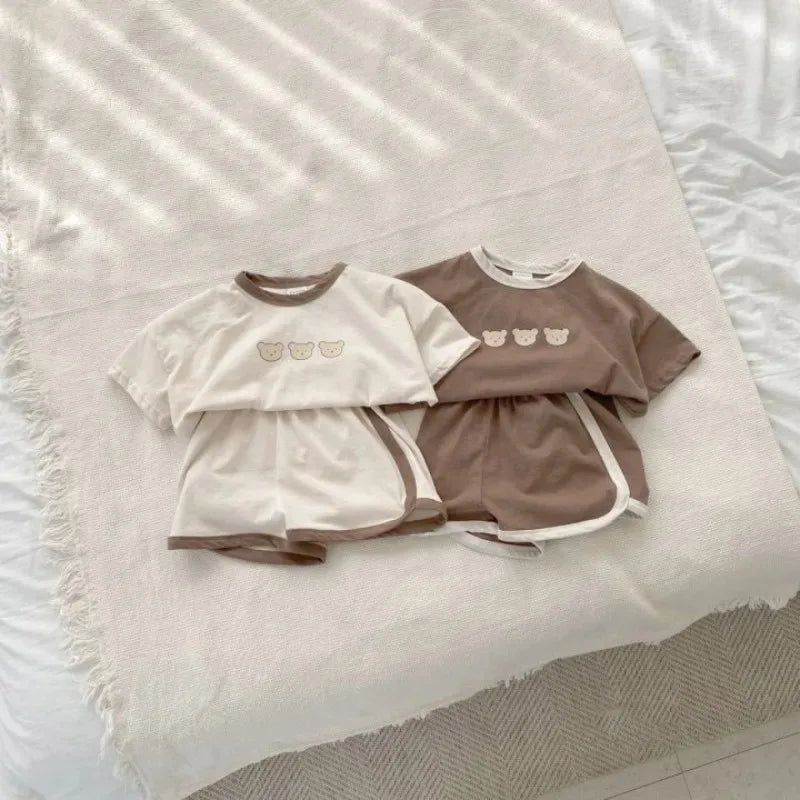 Cute Bear Print Tee & Shorts Set
