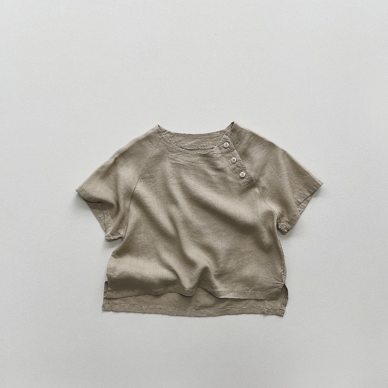 Short-Sleeved Solid Buttoned T-Shirt