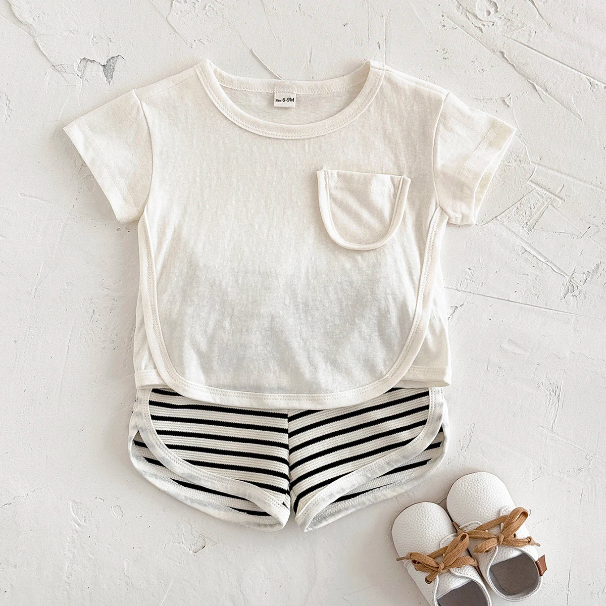 Front Pocket Top & Striped Shorts Set