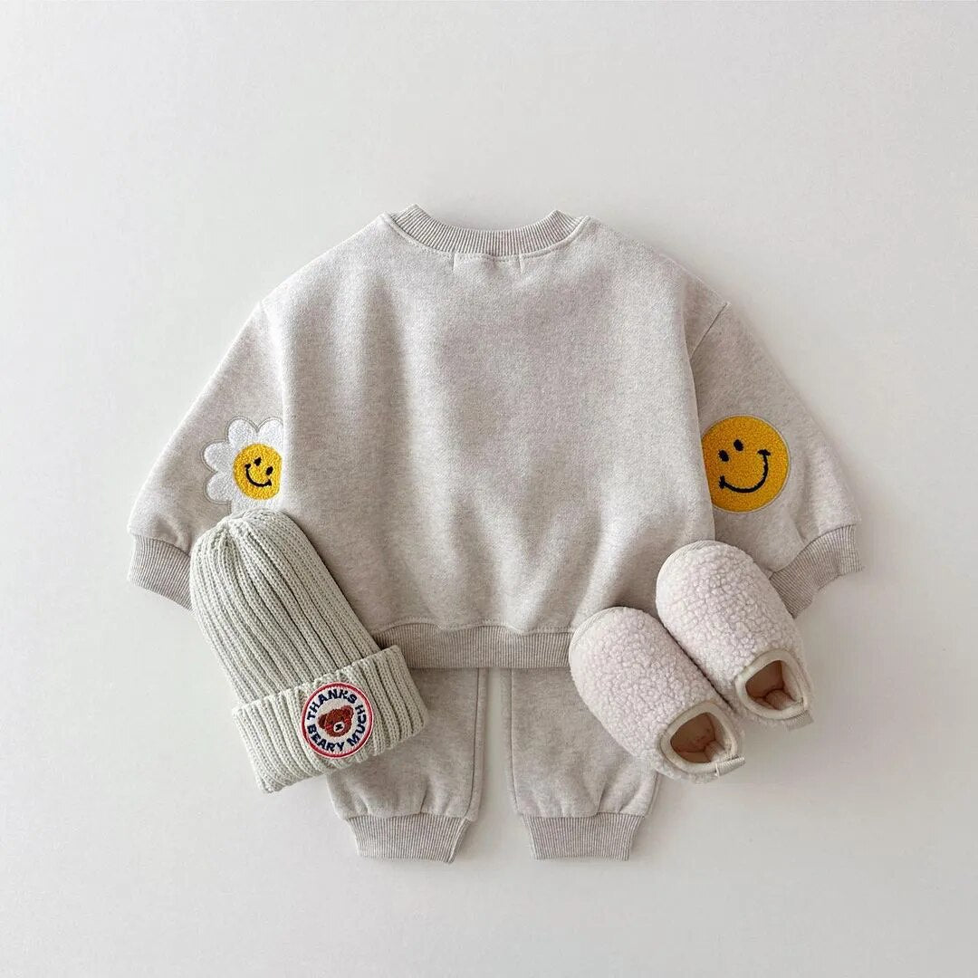 Warm Patch Smiley Face Patch Jogger Set