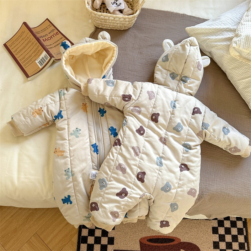 Winter Printed Hooded Baby Romper