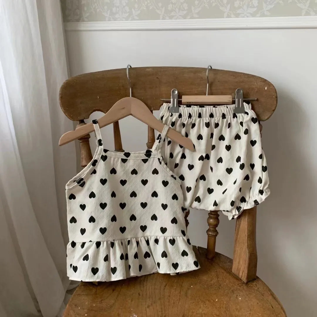 Heart Print Tank And Shorts Set