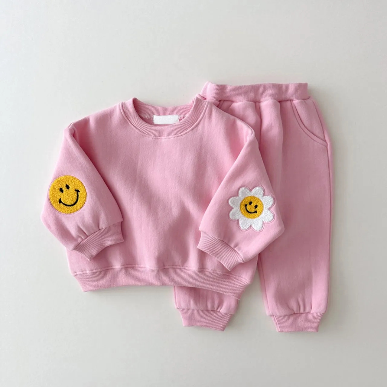 Warm Patch Smiley Face Patch Jogger Set