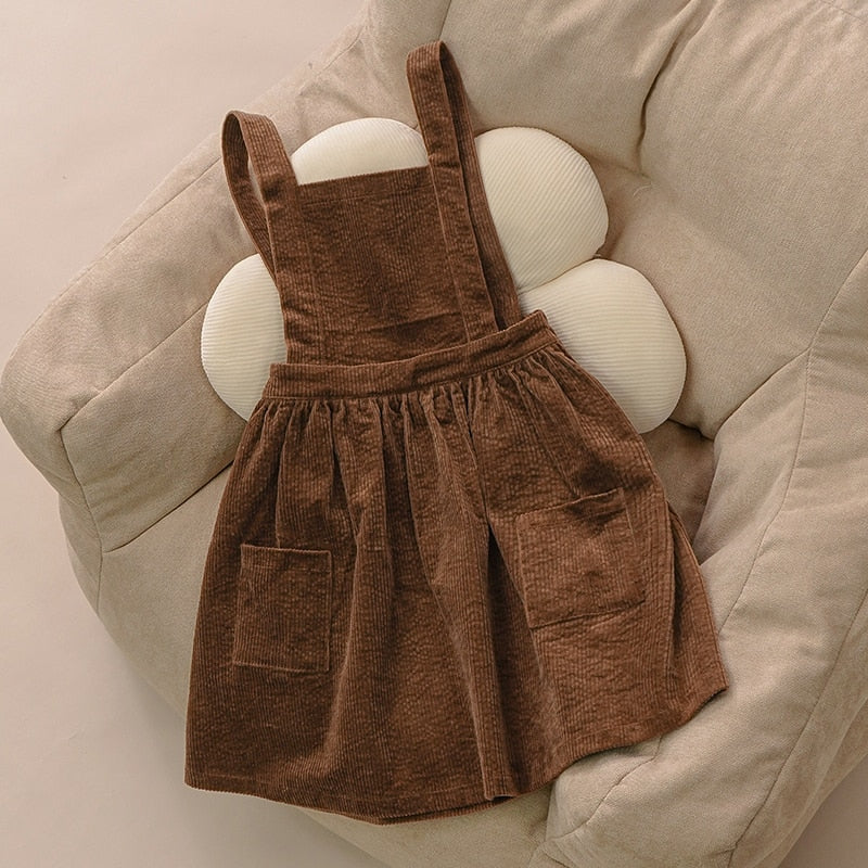 Girl's Retro Corduroy Strappy Dress