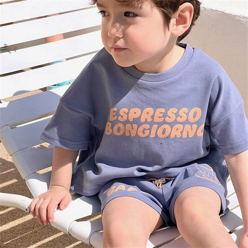Letter Print T-Shirt & Shorts Summer Set