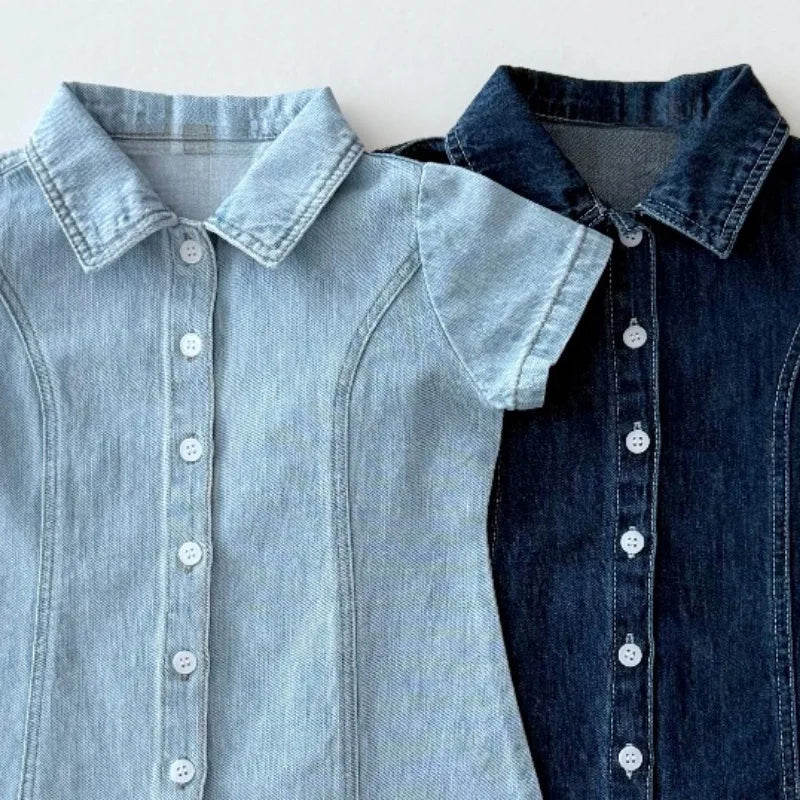 Short Sleeve Collar Denim Dress