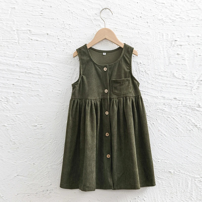 Girls Button Up Corduroy Pinafore Dress