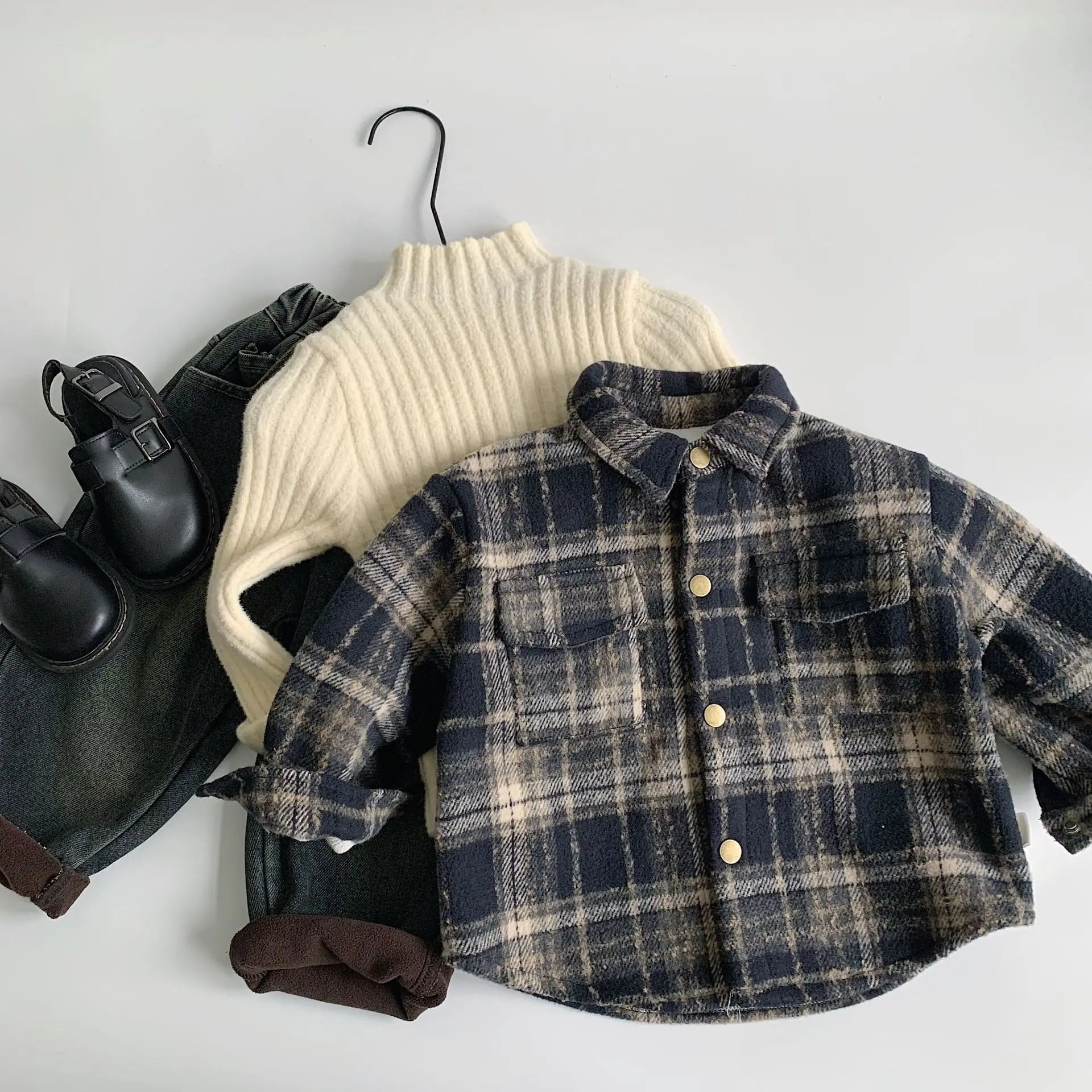 Boys Retro Plaid Fleece Shirt
