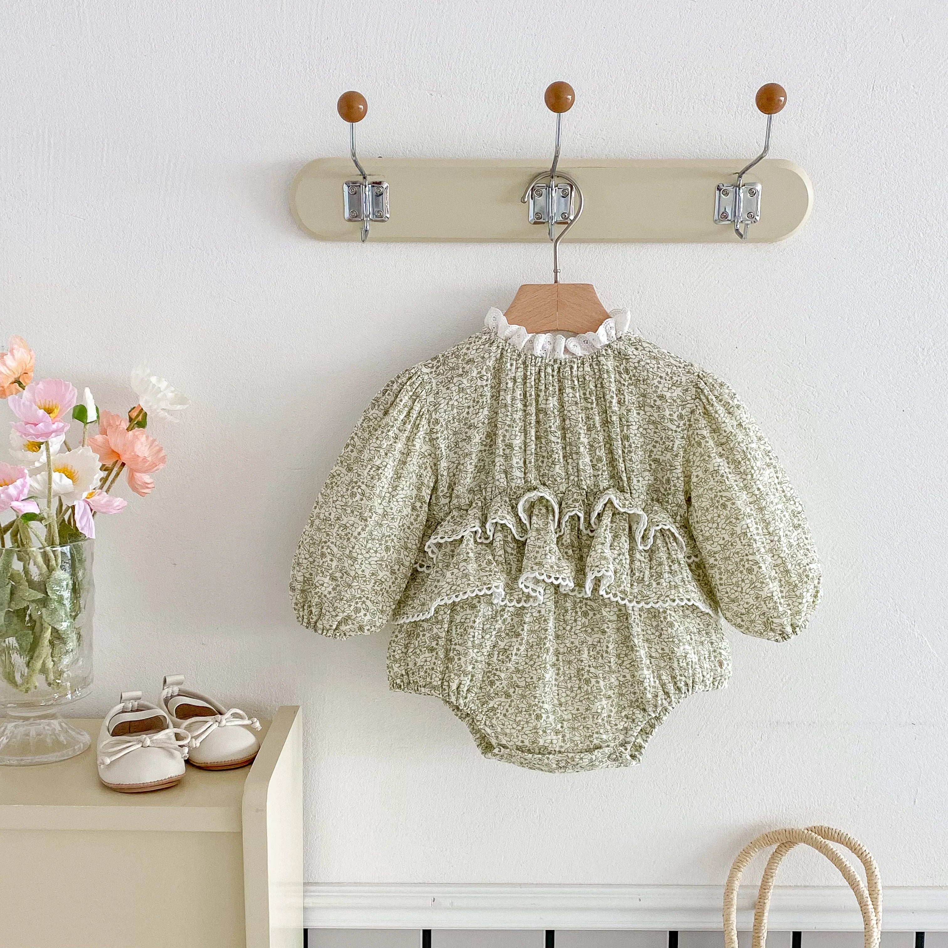 Girls Double-Layer Lace Romper