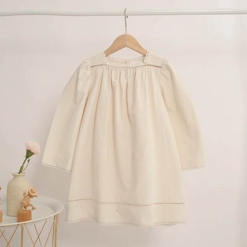 Vintage Square Neck Long-Sleeved Dress