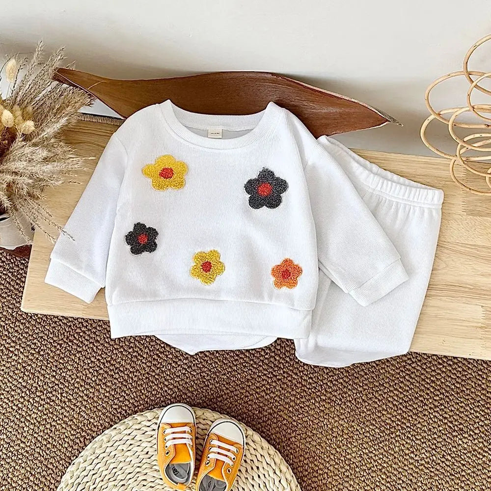 Flower Print Sweatshirt & Pants Set