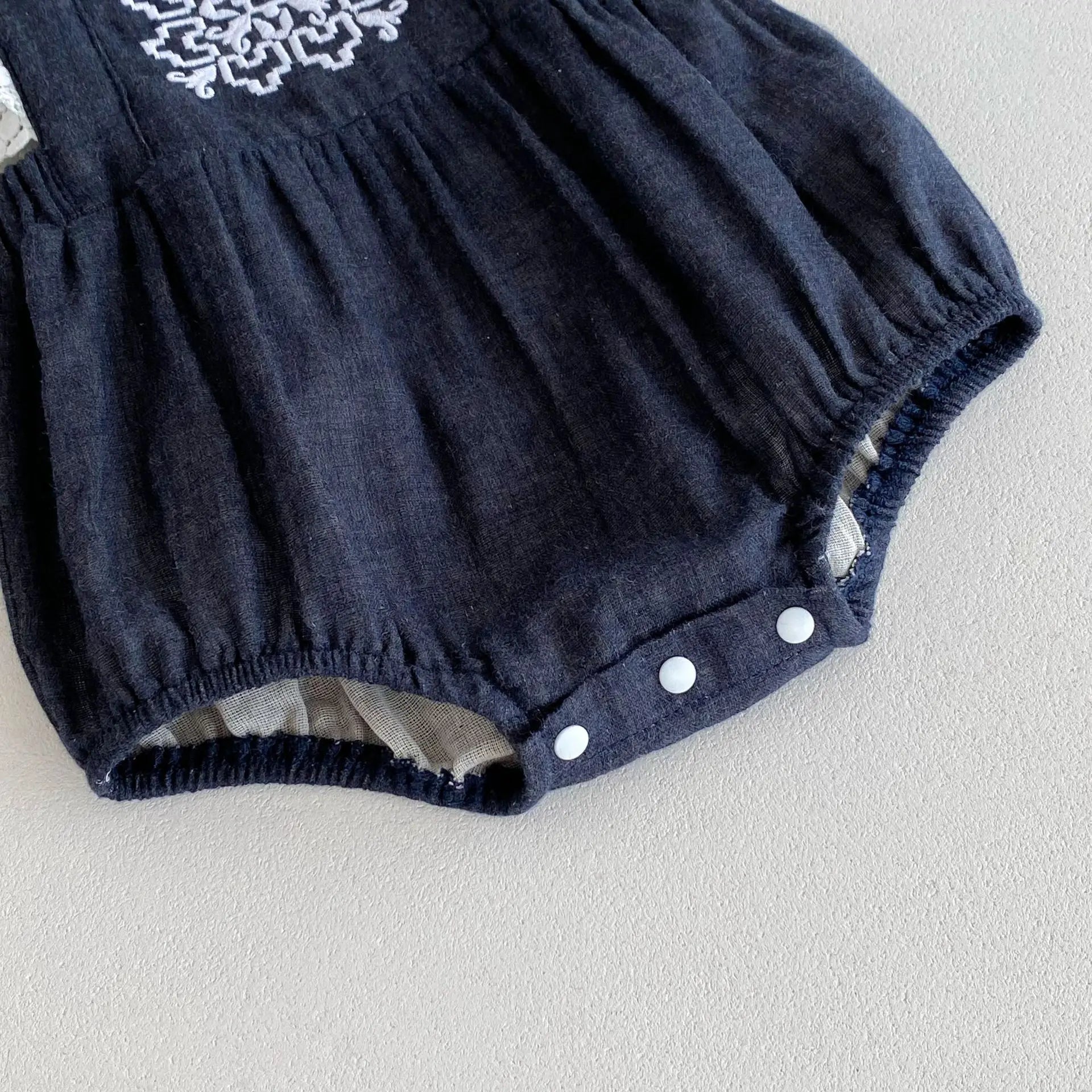 Embroidered Print Square Collar Romper & Dress Set