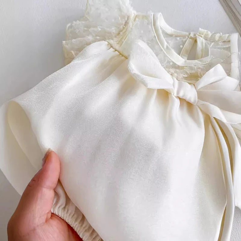 Girls Lace Puff Sleeved Infant Onesie