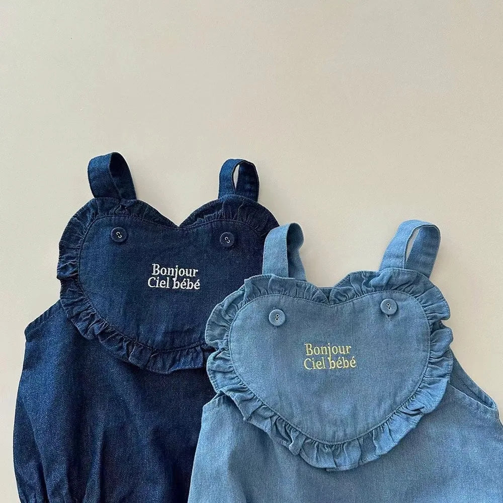 Sleeveless Denim Heart Onesie