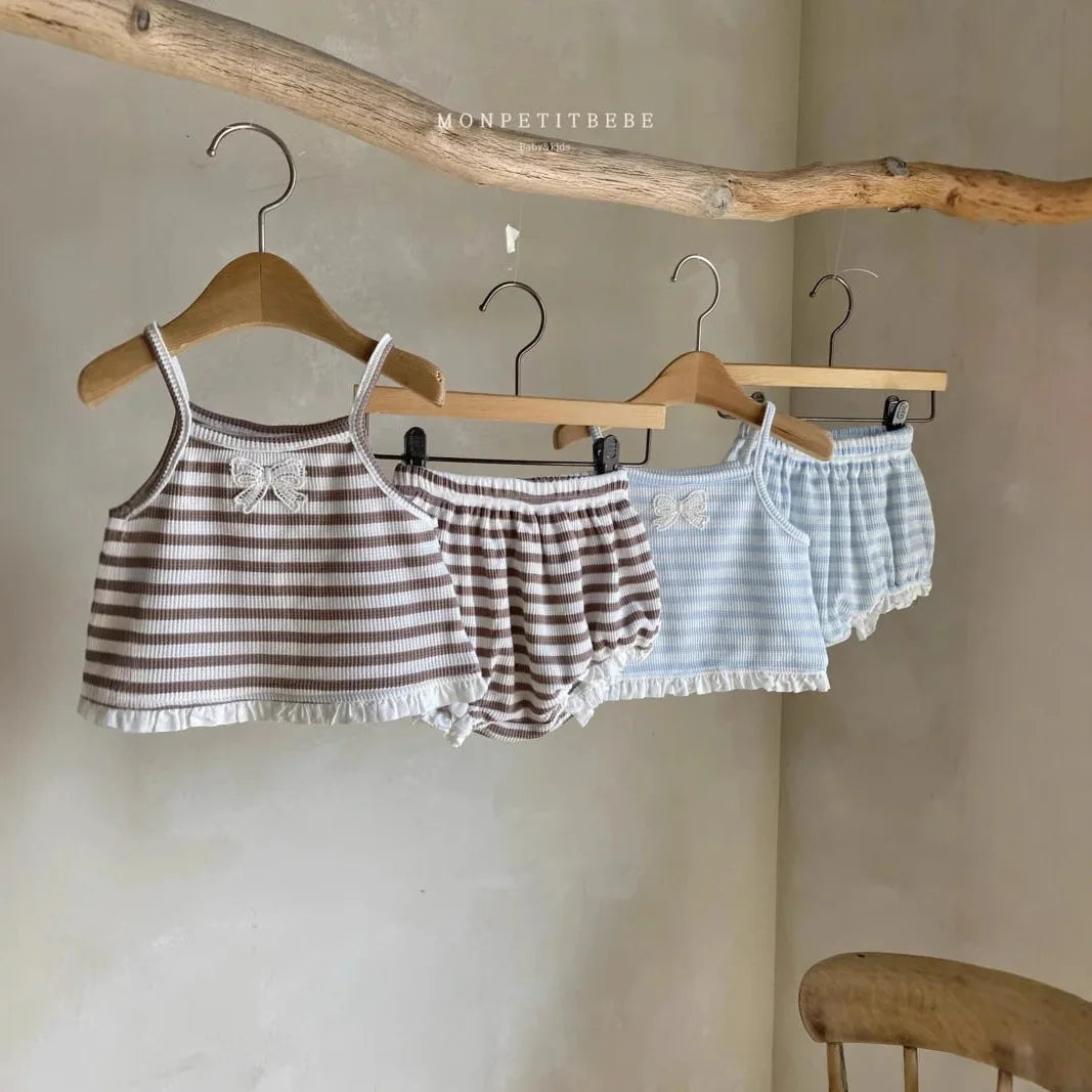 Striped Bow Tank & Shorts Two-Piece Set