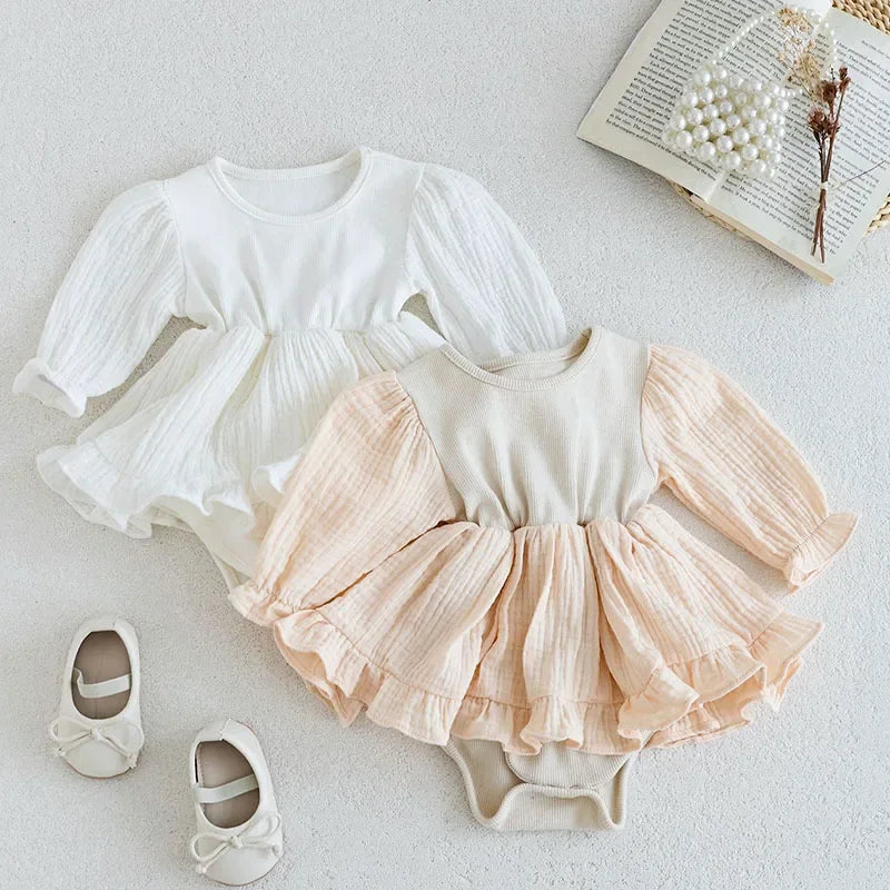 Solid Long Sleeve Romper Dress