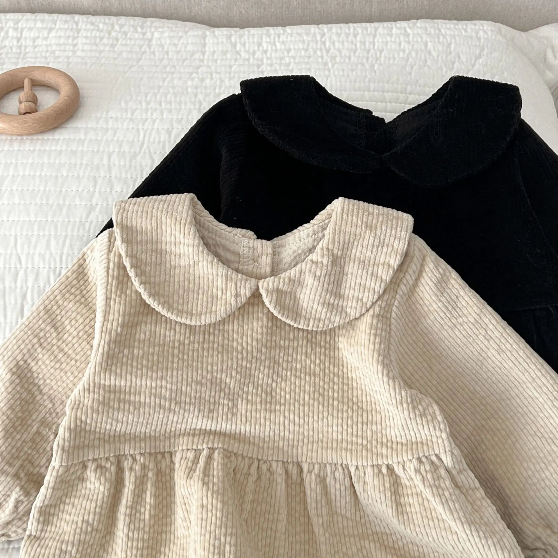 Corduroy Solid Long-Sleeved Collar Romper