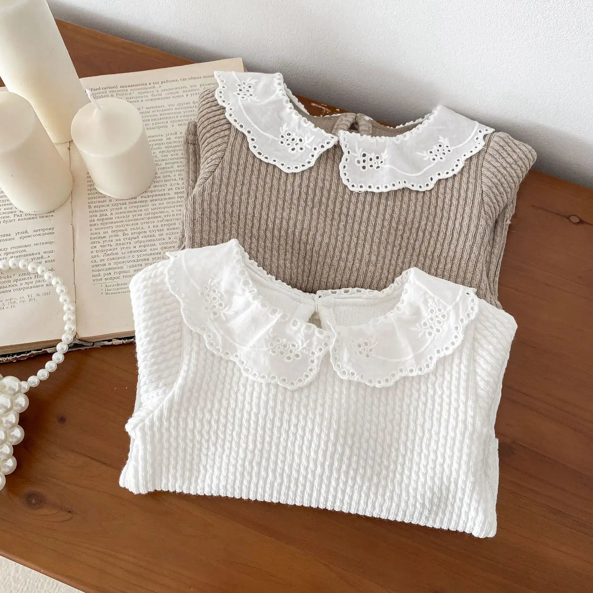 Girl's Embroidered Collar Solid Top