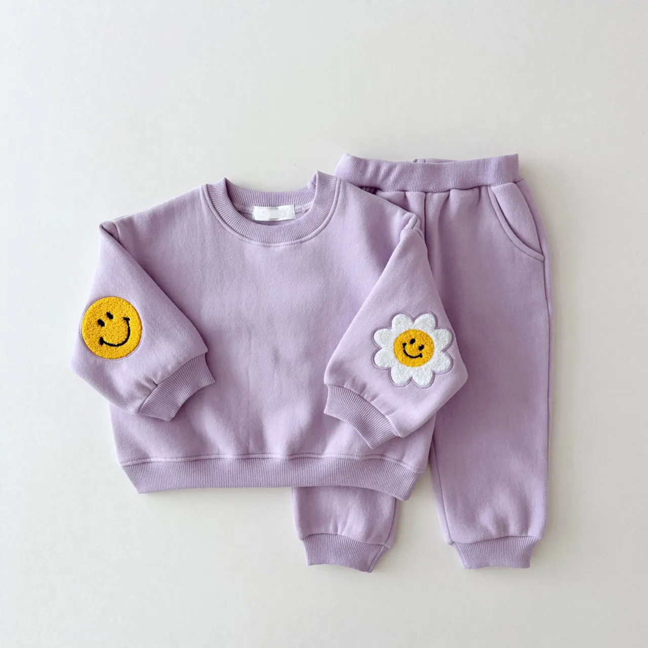 Warm Patch Smiley Face Patch Jogger Set