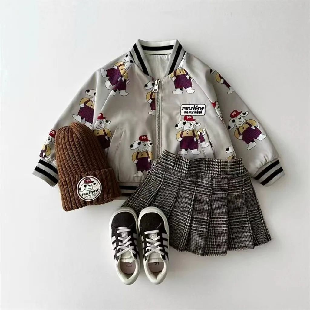 Reversible Cartoon Print Bomber Jacket