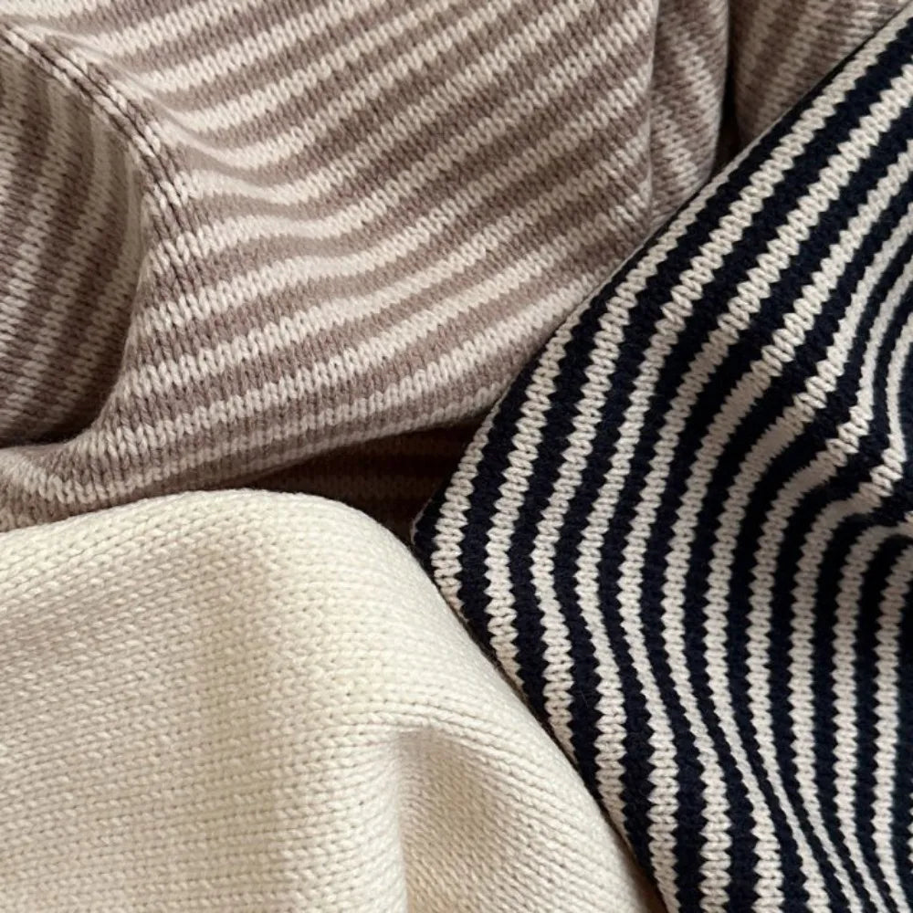 Lapel Striped Knit Sweater