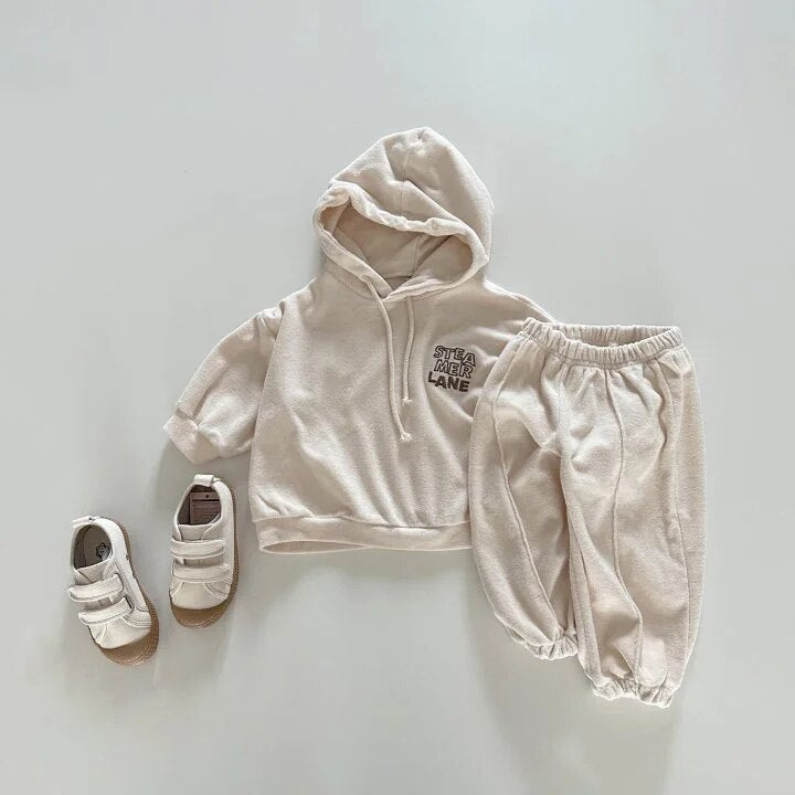 Cozy Letter Print Casual Hooded Set