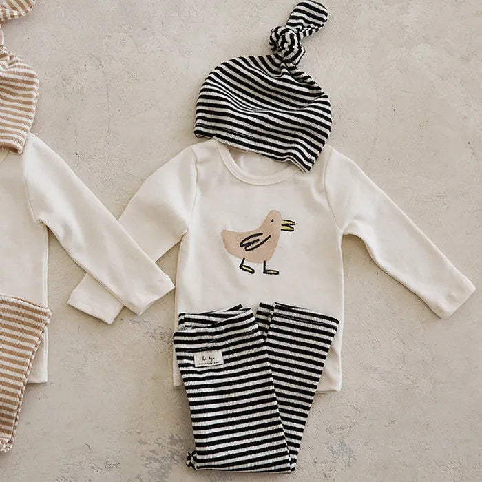 Cartoon Long-Sleeved Top, Leggings & Hat 3-Piece Set