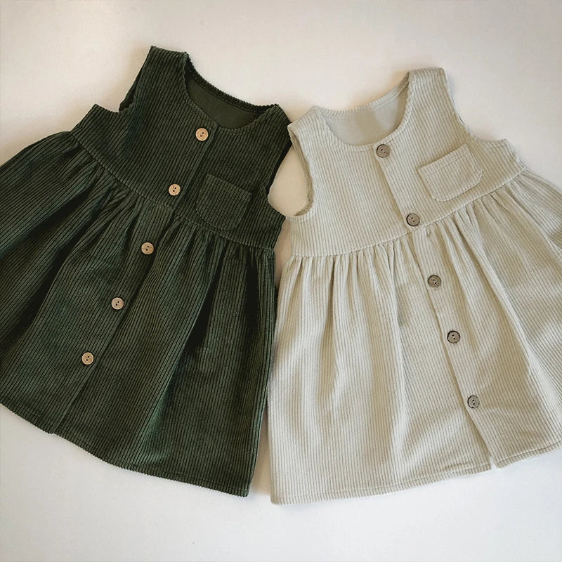 Girls Button Up Corduroy Pinafore Dress