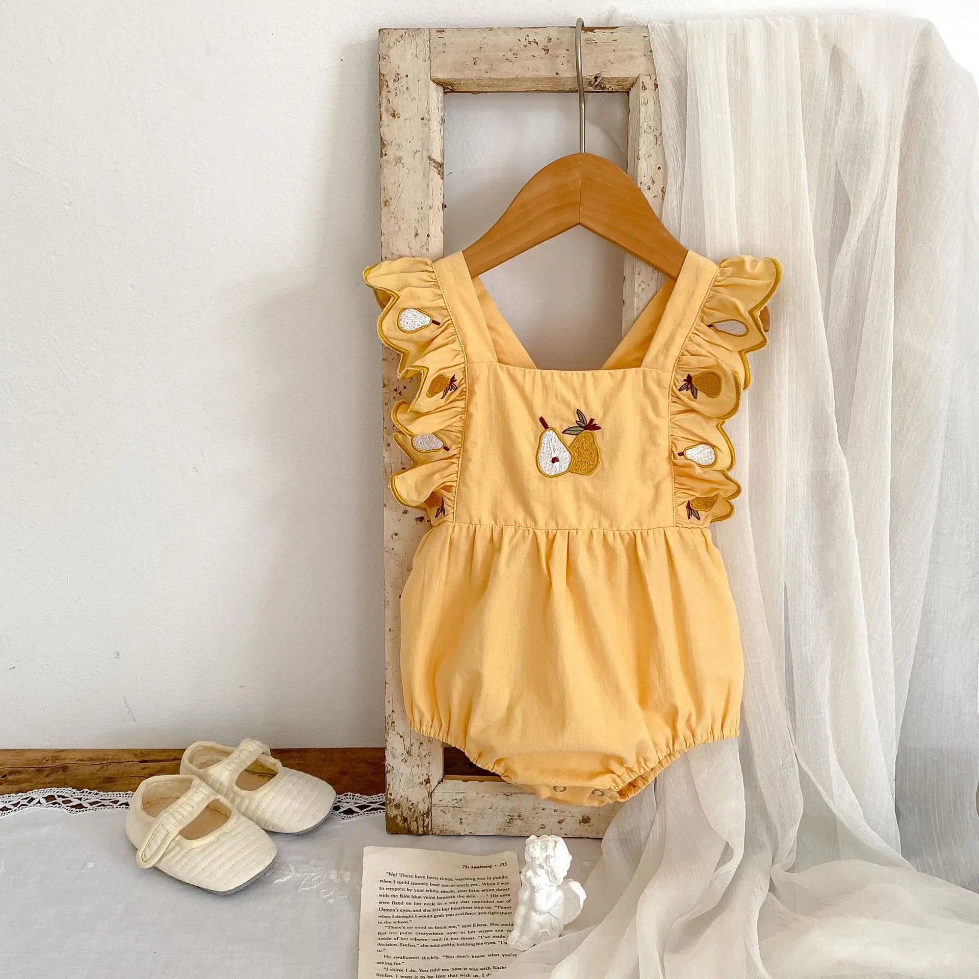 Infant Girls Pear Embroidered Onesie