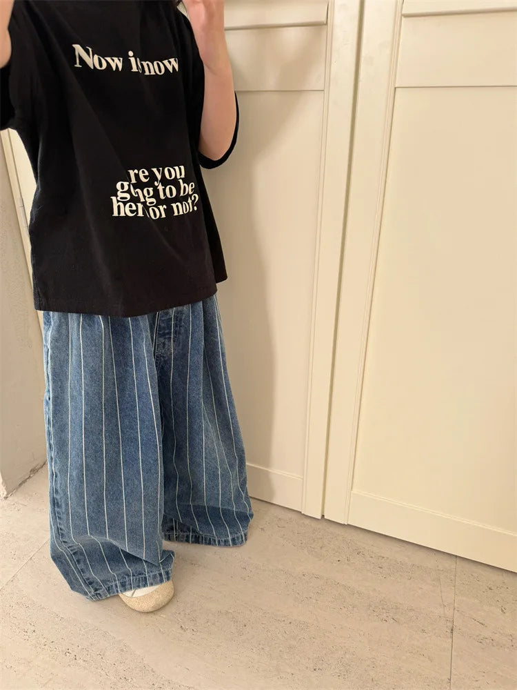 Striped Wide Leg Denim Pants
