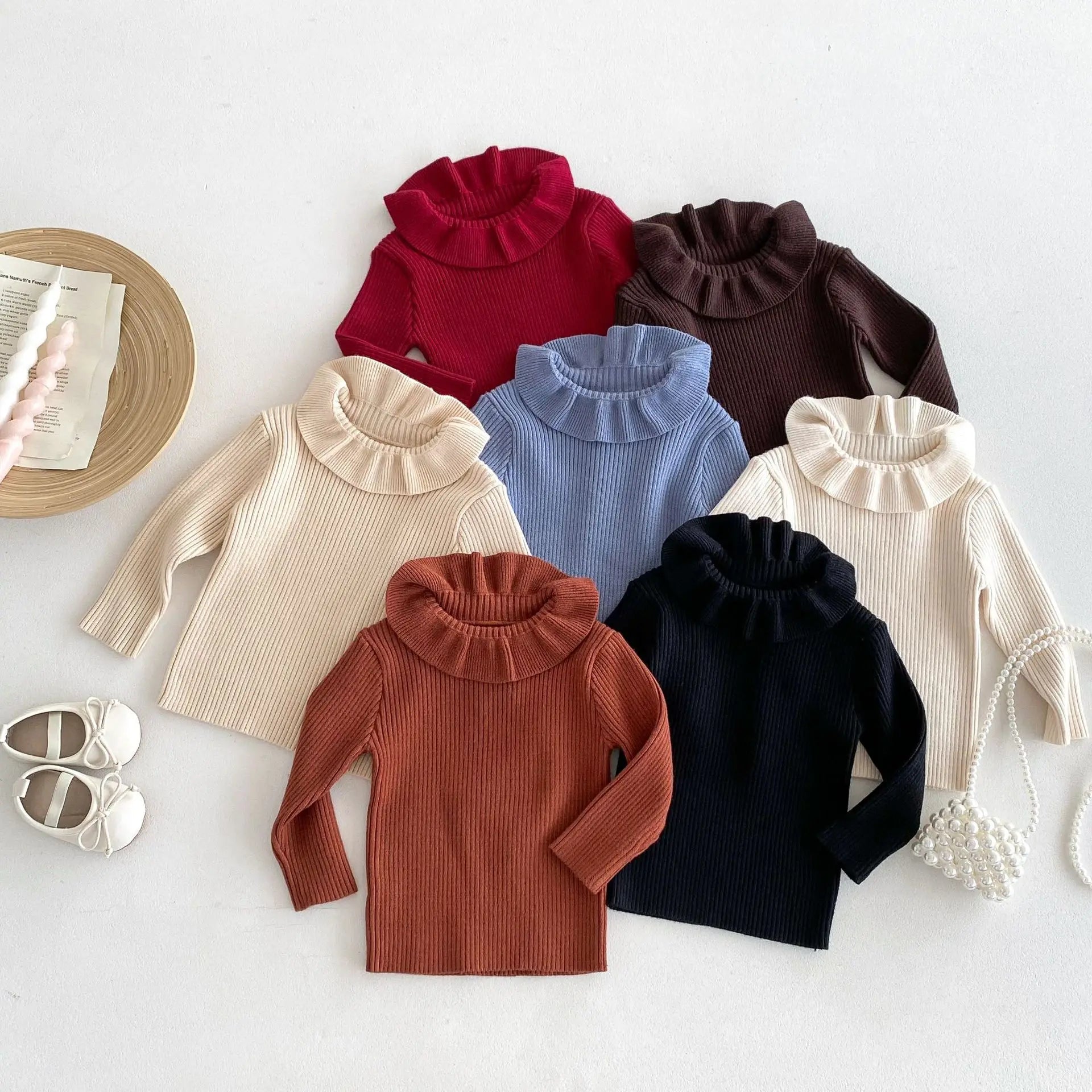 Girls' Solid Knitted Lapel Top