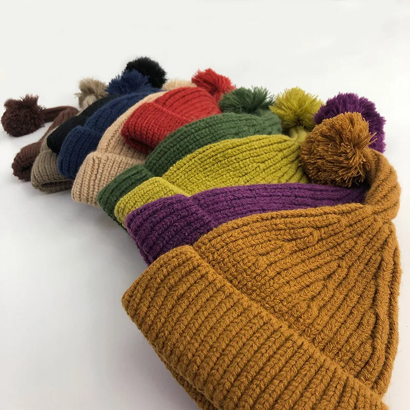 Solid Knit Bobble Beanie