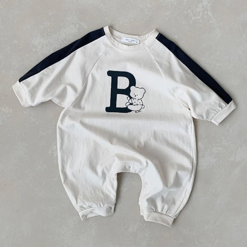 'B' Bear Long-Sleeved Romper