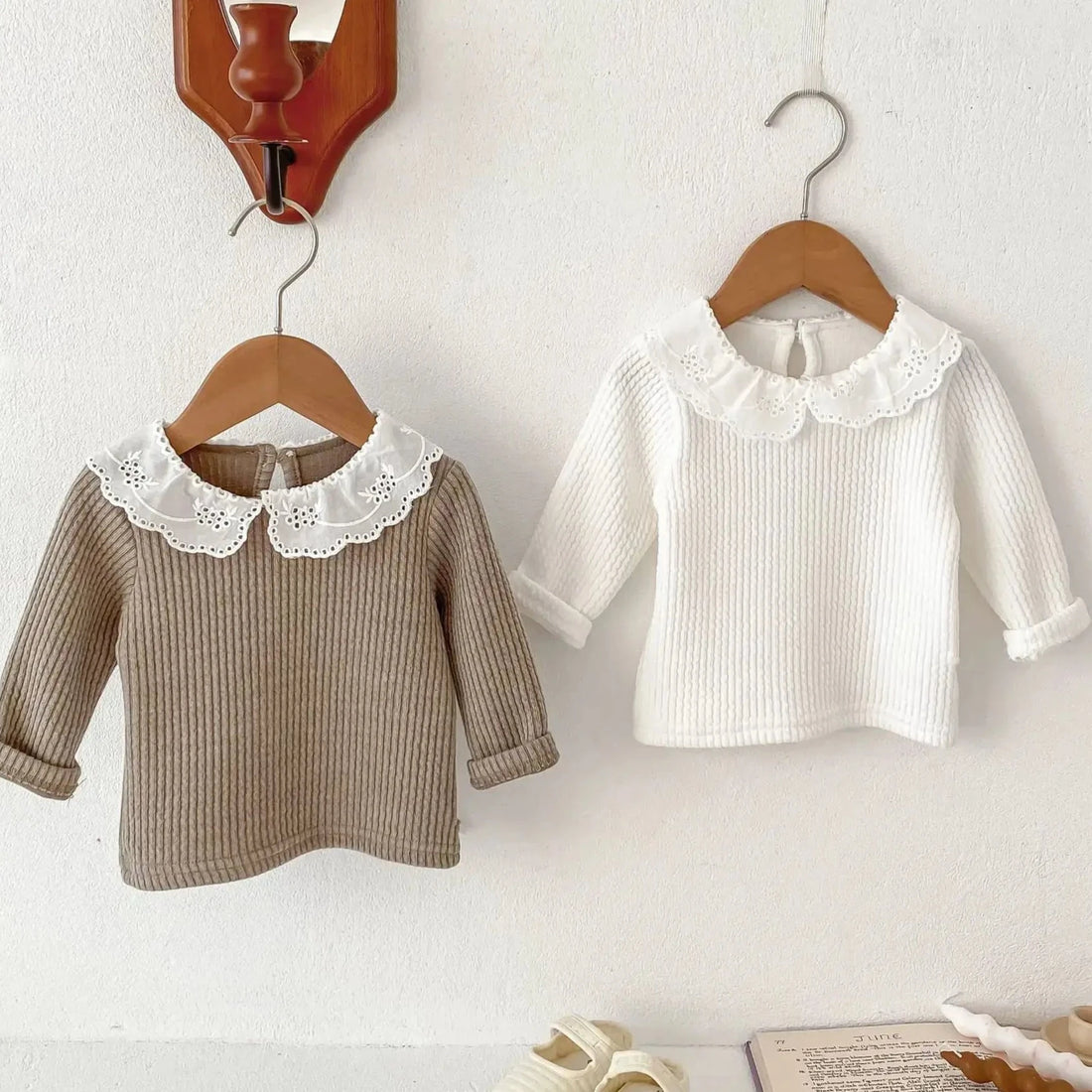 Girl's Embroidered Collar Solid Top