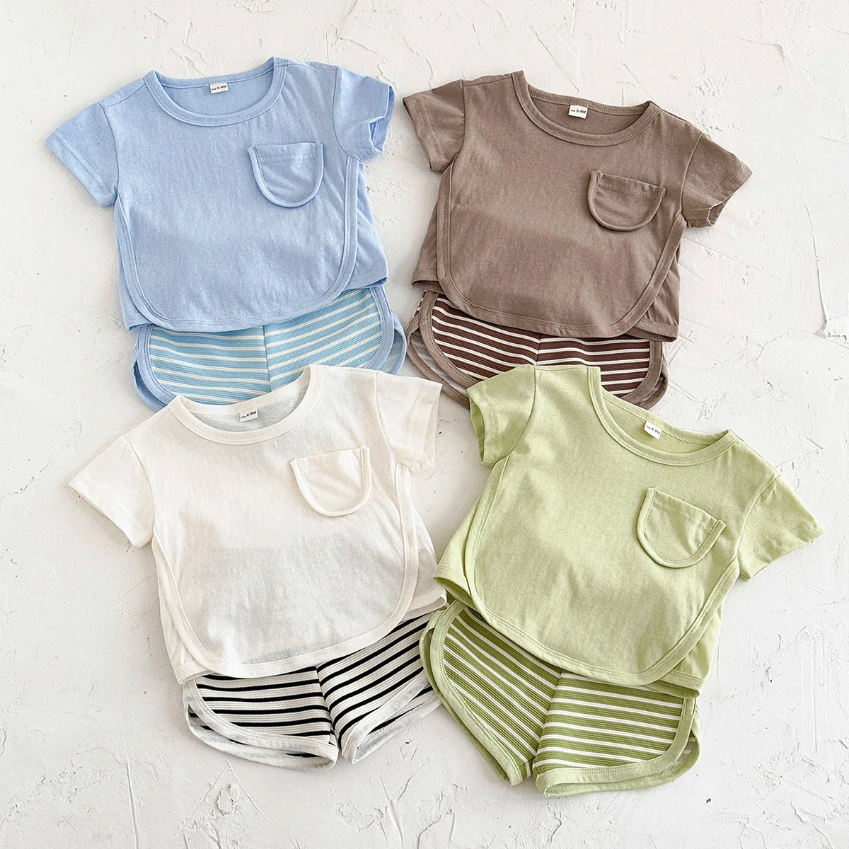 Front Pocket Top & Striped Shorts Set